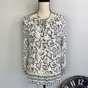 Lucky Brand Peasant Boho cream blue blouse top size S